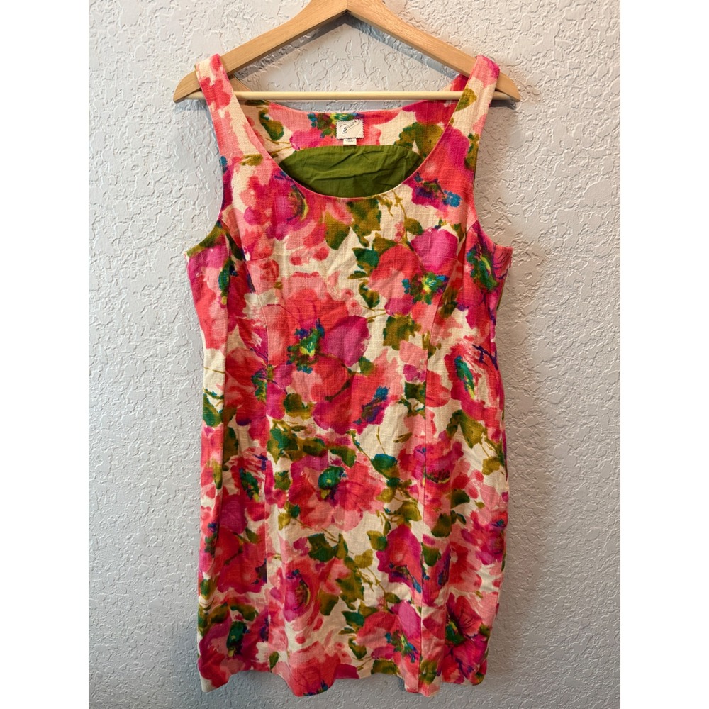 Anthropologie Postmark Floral Linen Blend Sheath Dress 12 Cottagecore Garden
